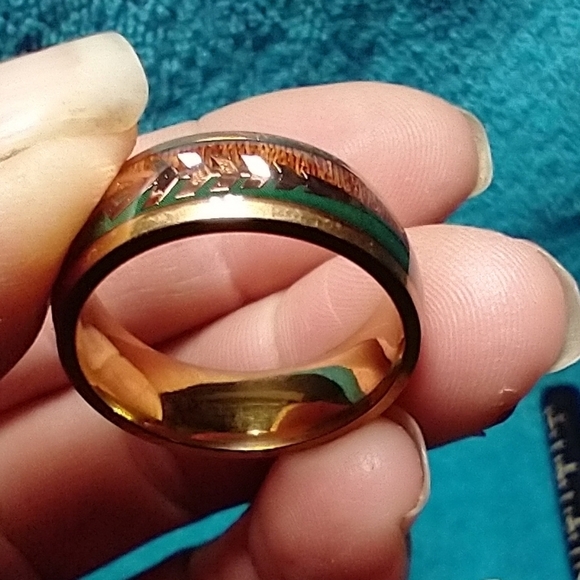 Goldtone arrow faux turquoise brown band ring - Picture 3 of 5